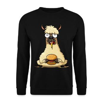 Drôle de lama dégustant un cheeseburger - Sweat-shirt Unisexe - noir - Devant - Alina (178cm) & Michal (187cm)