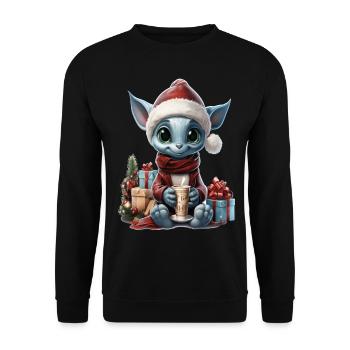 Gnomie der blaue Weihnachtsgnom. - Unisex Pullover - Schwarz - Vorne - Alina (178cm) & Michal (187cm)