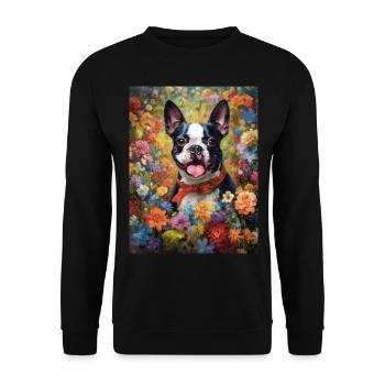 Boston Terrier Among Flowers as Painting Art - Unisex Sweatshirt - black - Front - Alina (178cm) & Michal (187cm)