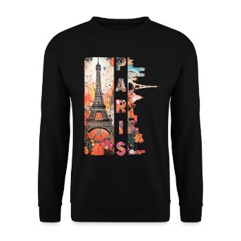 Paris Eiffel Tower France City Skyline Art - Unisex Sweatshirt - black - Front - Alina (178cm) & Michal (187cm)