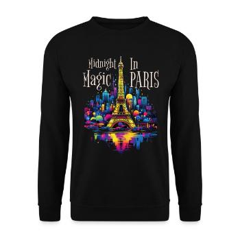 Paris, Tour Eiffel, France, Ville, Horizon, Nuit - Sweat-shirt Unisexe - noir - Devant - Alina (178cm) & Michal (187cm)