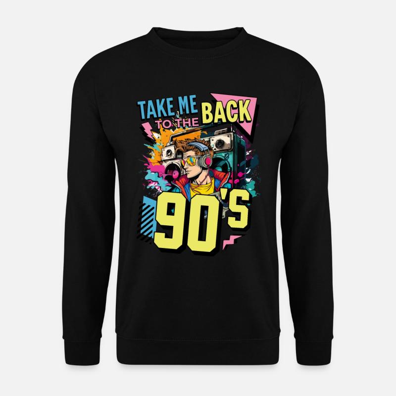 90s 90er Jahre Musik Ghettoblaster Kopfhörer Party - Unisex Pullover - Schwarz