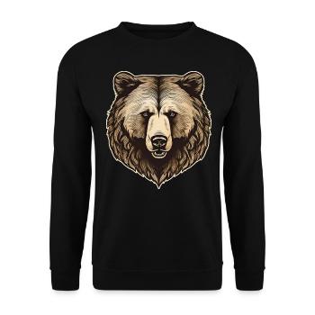 Stolzer Bär im Retro Style - Unisex Pullover - Schwarz - Vorne - Alina (178cm) & Michal (187cm)
