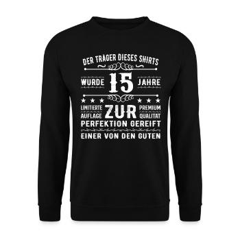 15 Years Gift Idea for 15 - Birthday - Unisex Sweatshirt - black - Front - Alina (178cm) & Michal (187cm)