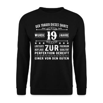 19 Years Gift Idea for 19 - Birthday - Unisex Sweatshirt - black - Front - Alina (178cm) & Michal (187cm)