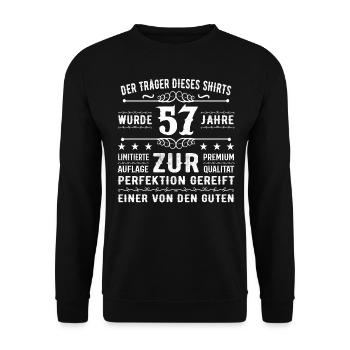 57 Jahre Geschenkidee zum 57 - Geburtstag - Unisex Pullover - Schwarz - Vorne - Alina (178cm) & Michal (187cm)
