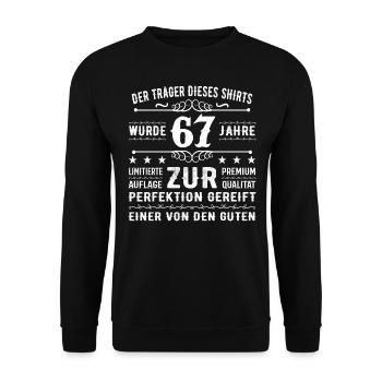67 Years Gift Idea for 67 - Birthday - Unisex Sweatshirt - black - Front - Alina (178cm) & Michal (187cm)