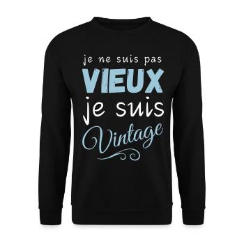 JE NE SUIS PAS VIEUX JE SUIS VINTAGE - Sweat-shirt Unisexe - noir - Devant - Alina (178cm) & Michal (187cm)