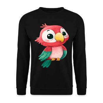 Niedlicher Kawaii Papagei – Bunter Cartoon Vogel Design - Unisex Pullover - Schwarz - Vorne - Alina (178cm) & Michal (187cm)