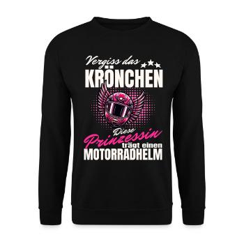 Motorradhelm statt Krönchen - Prinzessin Shirt - Unisex Pullover - Schwarz - Vorne - Alina (178cm) & Michal (187cm)