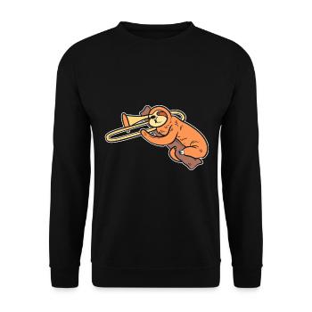 Faultier spielt Posaune Posaunespieler - Unisex Pullover - Schwarz - Vorne - Alina (178cm) & Michal (187cm)