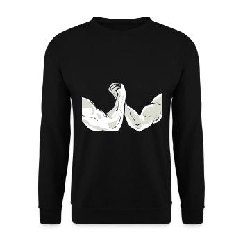 Arm Wrestling -Wettbewerb Fitnesstrainer - Unisex Pullover - Schwarz - Vorne - Alina (178cm) & Michal (187cm)