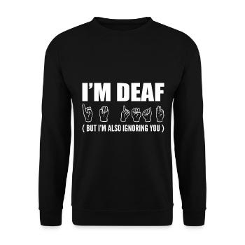 Lustige Gebärdensprache Dolmetscher - Unisex Pullover - Schwarz - Vorne - Alina (178cm) & Michal (187cm)