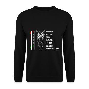 Motorbike Motorcycle Gears When Life Gets You Down - Unisex Pullover - Schwarz - Vorne - Alina (178cm) & Michal (187cm)