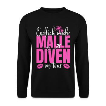 Mallorca Spruch Endlich Wieder Malle Diven On Tour - Unisex Pullover - Schwarz - Vorne - Alina (178cm) & Michal (187cm)