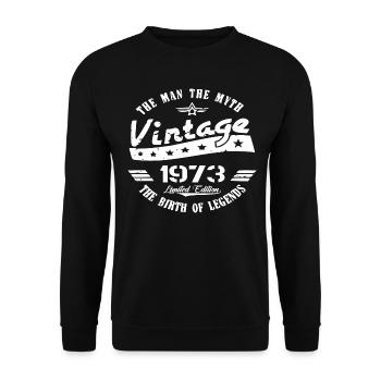 Année de naissance Anniversaire Millésime 1973 - Sweat-shirt Unisexe - noir - Devant - Alina (178cm) & Michal (187cm)