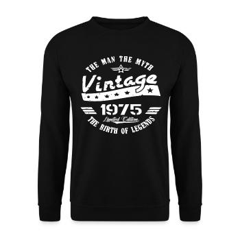 Year of birth Birthday Vintage 1975 - Unisex Sweatshirt - black - Front - Alina (178cm) & Michal (187cm)