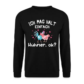 Ich mag halt einfach Hühner okay? - Unisex Pullover - Schwarz - Vorne - Alina (178cm) & Michal (187cm)