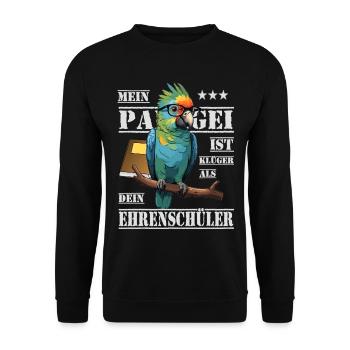 Mein Papagei ist Klüger... - Unisex Pullover - Schwarz - Vorne - Alina (178cm) & Michal (187cm)