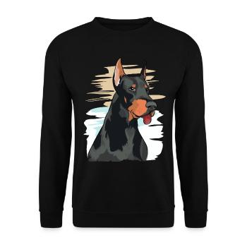 Œuvre d’art ludique de portrait de doberman - Sweat-shirt Unisexe - noir - Devant - Alina (178cm) & Michal (187cm)