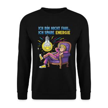 Energiegeladenes Chill-Design mit Glühbirne - Unisex Pullover - Schwarz - Vorne - Alina (178cm) & Michal (187cm)