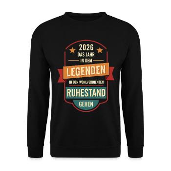 2026 Legende Ruhestand – Rentner Pensionär Geschen - Unisex Pullover - Schwarz - Vorne - Alina (178cm) & Michal (187cm)