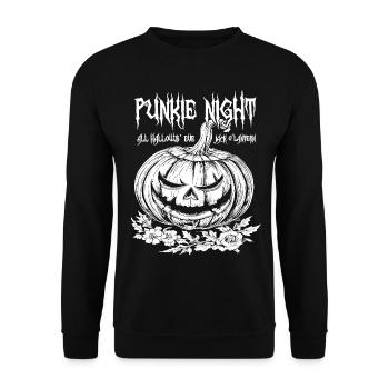 Punkie Night Jack O'Lantern Weißes Design - Unisex Pullover - Schwarz - Vorne - Alina (178cm) & Michal (187cm)
