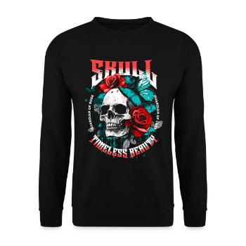 Totenkopf Totenschädel Schmetterling Rose Blume - Unisex Pullover - Schwarz - Vorne - Alina (178cm) & Michal (187cm)