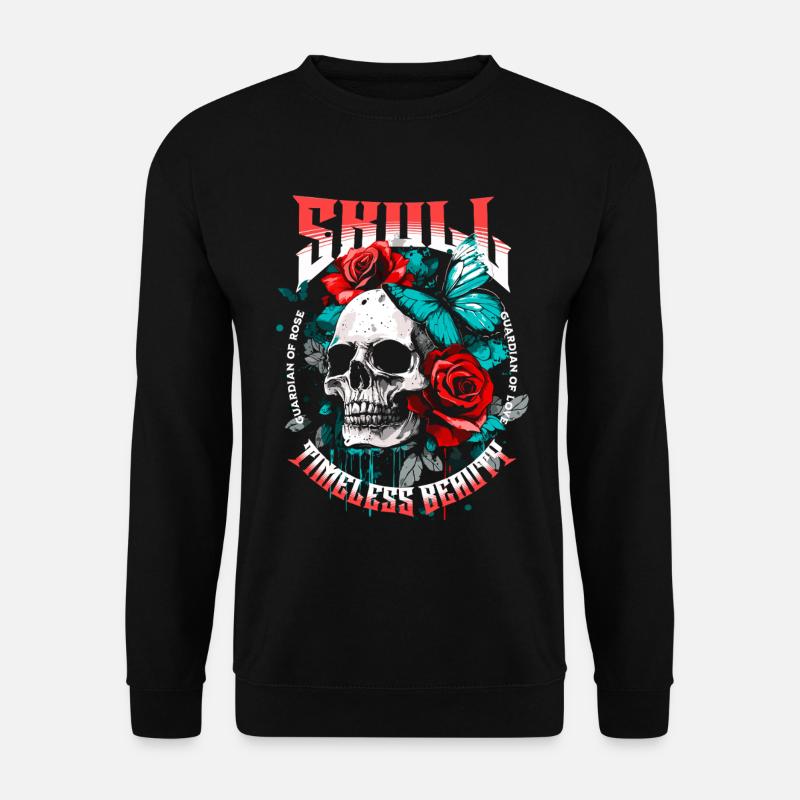Skull Skull Butterfly Rose Flower - Unisex Sweatshirt - black