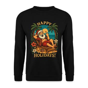 Funny Tropical Santa Christmas Shirt - Unisex Pullover - Schwarz - Vorne - Alina (178cm) & Michal (187cm)