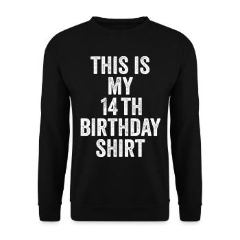 14. Jubiläum, 14. Jubiläumsgeschenk – 14. Jahresgeschenk - Unisex Pullover - Schwarz - Vorne - Alina (178cm) & Michal (187cm)