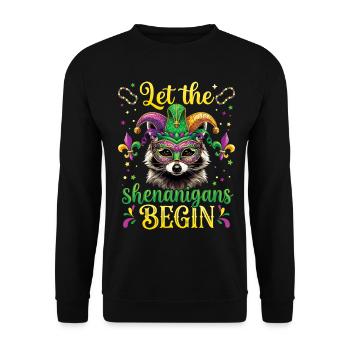 Spielereien Lustiger Waschbär Mardi Gras - Unisex Pullover - Schwarz - Vorne - Alina (178cm) & Michal (187cm)