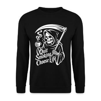 Rauchen aufgeben Grim Reaper - Unisex Pullover - Schwarz - Vorne - Alina (178cm) & Michal (187cm)
