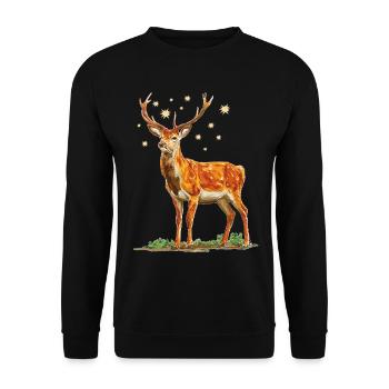 Hirsch mit Sternen - Unisex Pullover - Schwarz - Vorne - Alina (178cm) & Michal (187cm)