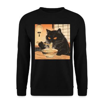 Cute Cat Ramen Noodles Japan Wave Gift Retra - Unisex Sweatshirt - black - Front - Alina (178cm) & Michal (187cm)