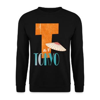 T wie Tokyo im Retro-Style - Unisex Pullover - Schwarz - Vorne - Alina (178cm) & Michal (187cm)