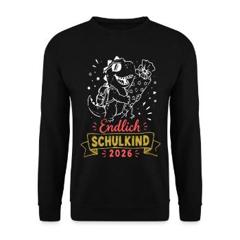 Endlich Schulkind 2026 Dino - Unisex Pullover - Schwarz - Vorne - Alina (178cm) & Michal (187cm)