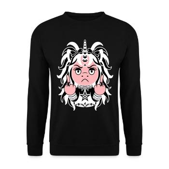 White Noise: Weißes EinZORN mit Mittelfinger - Unisex Pullover - Schwarz - Vorne - Alina (178cm) & Michal (187cm)