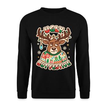 Ugly But Festive – Genervtes Weihnachtsrentier - Unisex Pullover - Schwarz - Vorne - Alina (178cm) & Michal (187cm)