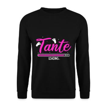 Tante Loading 2023 Babyankündigung Geburt Schwange - Unisex Pullover - Schwarz - Vorne - Alina (178cm) & Michal (187cm)