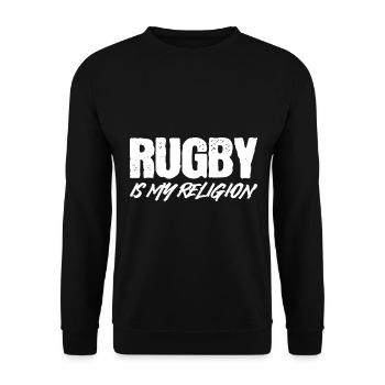 Rugby -Sport Professioneller Rugby -Spieler - Unisex Pullover - Schwarz - Vorne - Alina (178cm) & Michal (187cm)