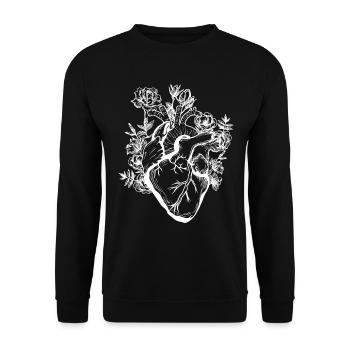 Herz und Blumen - Unisex Pullover - Schwarz - Vorne - Alina (178cm) & Michal (187cm)
