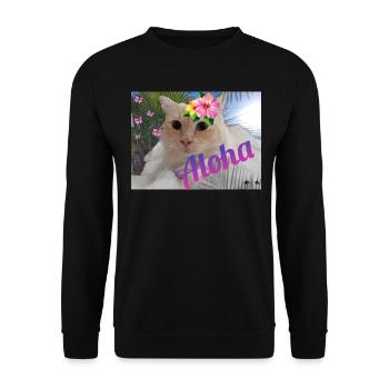 Aloha Katze im Urlaub - Unisex Pullover - Schwarz - Vorne - Alina (178cm) & Michal (187cm)