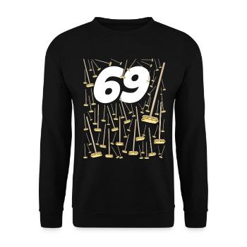 69 balais Anniversaire Marrant Homme Ou Femme - Sweat-shirt Unisexe - noir - Devant - Alina (178cm) & Michal (187cm)