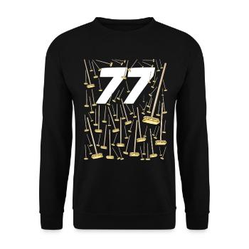 77 Besen Geschenk Humor Geburtstag Opa und Oma - Unisex Pullover - Schwarz - Vorne - Alina (178cm) & Michal (187cm)