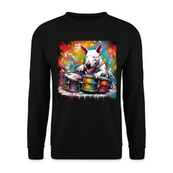 Engish Bull Terrier Playing Drums - Unisex Sweatshirt - black - Front - Alina (178cm) & Michal (187cm)