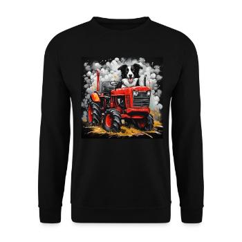 Border Collie Sheepdog on a Vintage Tractor - Unisex Sweatshirt - black - Front - Alina (178cm) & Michal (187cm)