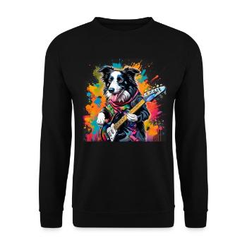 Border Collie Sheepdog Playing Guitar - Unisex Sweatshirt - black - Front - Alina (178cm) & Michal (187cm)
