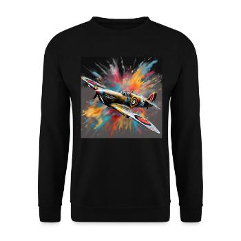 Spitfire Britischer Jäger aus dem 2. Weltkrieg Splash Art - Unisex Pullover - Schwarz - Vorne - Alina (178cm) & Michal (187cm)