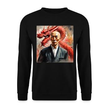 Yip Man Wing Chun Großmeister Porträt - Unisex Pullover - Schwarz - Vorne - Alina (178cm) & Michal (187cm)